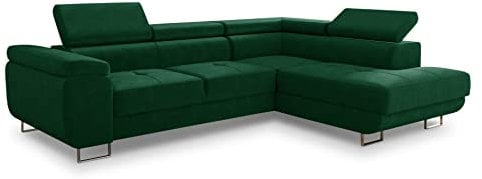 Ecksofa Caris mit Schlaffunktion und einstellbare Kopfstützen, Wohnlandschaft mit Bettkasten, Couch, Sofa, Bettsofa (Grün (Kronos 19), Ecksofa Rechts)