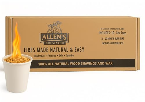 Allen's Wood Fire Starter Cups – Natural Wax & Wood Chip Firestarters for Campfires, Fire Sticks for Fireplace, Grilling & BBQ – 15 Min Burn – Clean Fire Start – Great for Travel & Hunting