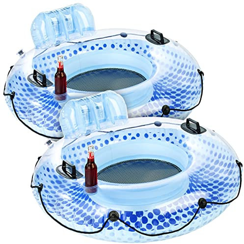 infactory Schwimmreifen: 2er-Set aufblasbare Schwimmringe mit Rückenlehne und Getränkehalter (Poolsessel mit Getränkehalter, Pool-Sessel, Schlauchboot)