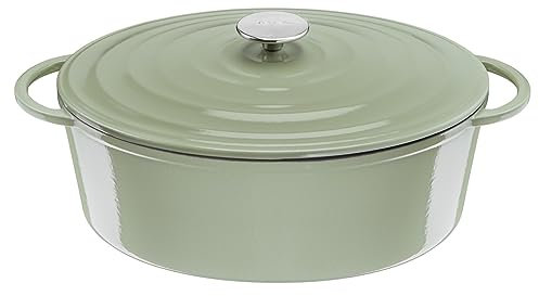Tefal E25806 LOV Ovaler Bräter 34 cm | wiedergewonnenes Gusseisen | optimale Wärmespeicherung | für alle Herdarten | induktionsgeeignet | backofengeeignet bis 250°C | spülmaschinenfest | Hellgrün