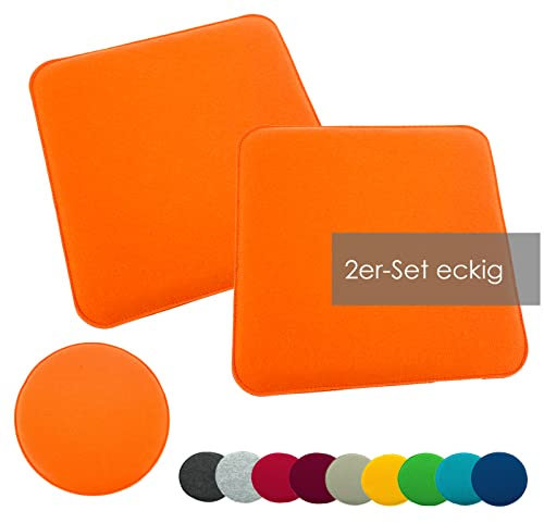 heimtexland ® 2er Pack Sitzkissen Filz Stuhlkissen Bodenkissen Polster Stuhlauflage Indoor Outdoor Kissen eckig Typ631 Filzkissen orange 35x35 cm 2 Stück