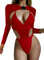 EVELUST 2 Piece Women Rave Outfits Neon Bodysuit Crop Top Long Sleeve Swimsuits Mesh Shrug with Buckle for Festival Club Party, Red, Small (1017)