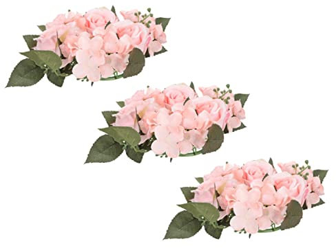 VOSAREA 3 Stücke Kerzenkranz Rose Kranz Kerzenring Hochzeit Kerzenhalter Ostern Blumenkranz Künstliche Blumen Türkranz für Stumpenkerzen Stabkerzen Valentinstag Deko Tischdeko