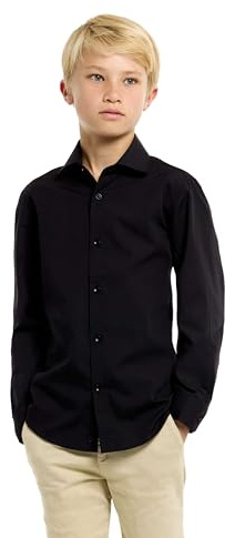 OppoSuits Teen Boys Black Knight Shirt - Lässiges Outfit - Abschlussball und Hochzeiten - Schwarz - Langärmliges