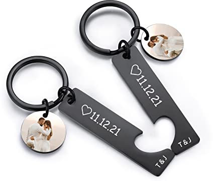 Schlüsselanhänger Personalisiert für Mama Partner Frauen Freundin, Gravur Herz Puzzle Schlüsselanhänger Geschenk Muttertag (Schwarz Text Foto