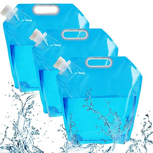 RZMZBY 3 pièce 5 L Bidons à Eau Pliables,Sac Eau,Sac à Eau Portable,avec Couvercle étanche, pour Camping Randonnée Pique Nique,Barbecue(Bleu)