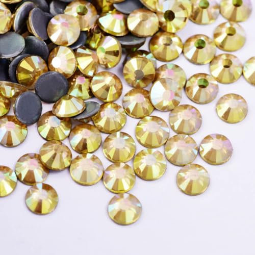 Wambere 1440 Stück Hotfix Strasssteine, Kristalle Flacher Rückseite Strasssteine Glas Glitzersteine Nagelkunst Edelsteine Runde Diamant,Hotfix Kristall Runde Edelsteine 4.6-4.8mm,Golden B
