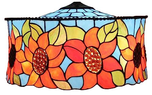 BOTOWI Tiffany Lampenschirm Ersatz nur 18X10 Zoll Buntglas-Lampenschirm im viktorianischen Stil Blau Orange Sonnenblume Strohhut Schirm für Tischlampe, Stehlampe, Pendelleuchte, Deckenleuchte