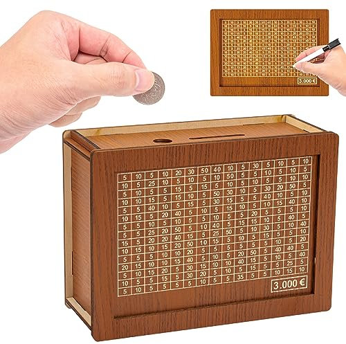 sparbox mit Zahlen ankreuzen, Wiederverwendbare spardose mit zähler und Marker Pen, sparbox 3000 Euro Geld sparen Challenge Spar Challenge, spardose Kinder(3000)