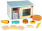 RLS 11pcs Wooden Toy Microwave oven with pretend food play set fully built no assembly required