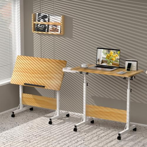 Klapptisch Laptoptisch höhenverstellbarer Schreibtisch mit drehbarer Rollen Portable Faltbar PC Tisch Klein Campingtisch klappbar Arbeitstisch, 80 x 40 cm Beige Foldable Table für Homeoffice Büro