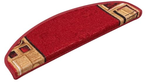 vidaXL Stufenmatten 10 STK., Treppenmatten mit Klebebändern, Treppenteppich Selbstklebend, Treppenstufenmatte Treppenschutz, 65x21x4cm Rot
