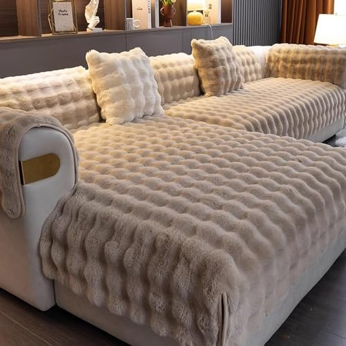 Aocase Sofabezug L Form 1/2/3/4 Sitzer Kaninchen Plüsch Sofa Überzug Ecksofa U Form, Couchbezug Couch Wurfdecke Eckcouch Sofaschutz Sofaüberwurfe Sofaschoner rutschfest Hund Katze,Kamel,110x210cm