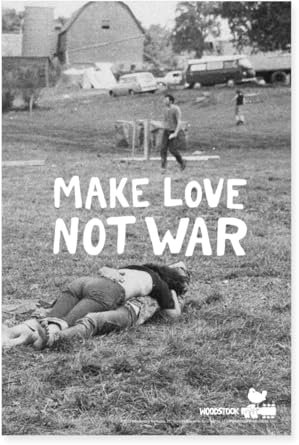Spreadshirt Woodstock Make Love Not War Poster Poster 60x90 cm, One size, Weiß