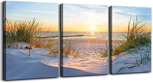 hyidecorart Tableau Decoration Murale Salon, Tableau Moderne Toile Coucher De Soleil Sur La Plage Mer Nature Paysage Impression Sur Toile, Decoration Murale Chambre Salle De Bain Cuisine