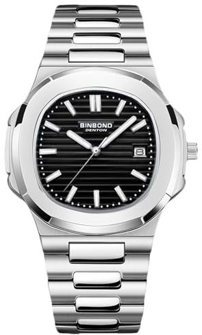rorios Herren Einfache Uhren Analog Quarz Armbanduhr Freizeit wasserdichte Uhr Datum Kalender Leuchtend Uhr mit Edelstahl Armband für Männer Weiß Schwarz