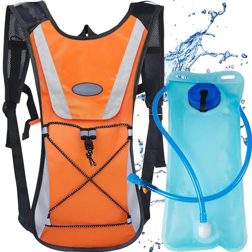 XFLYP Sac Hydratation, 5L Sac à dos D'Hydratation avec 2L Reservoir, Sac à Dos de Course à Pied Léger avec sans BPA Vessie pour hommes et femmes, pour Course à pied, Cyclisme, Randonnée(Orange)
