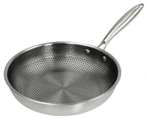 Caskunbsy Wok-Pfanne Antihaft Edelstahl-Bratpfanne mit Kratzfest & Antihaft Wabenbeschichtung Wabenpfanne Gebratene Steakpfanne Waben-Wok-Koch-Wok-Pfanne Chinesische Pow-Wok, Pfoa Frei (28 CM)