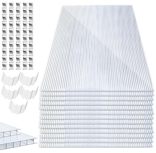 Herrselsam Placas de Policarbonato Alveolar 60,5 x 121 cm - 14 Unidades, 10,25 m², 4 mm Espesor - Con 50 Grapas y 50 Clips en Z - Resistente a Rayos UV Para Invernadero