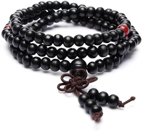 Generisch 8 mm Holzperlen Rosenkranz Armbänder Schwarz Holz Gebetskette Armband Buddhistisches Rosenkranz Armband Langlebig und Praktisch, Kein Edelstein
