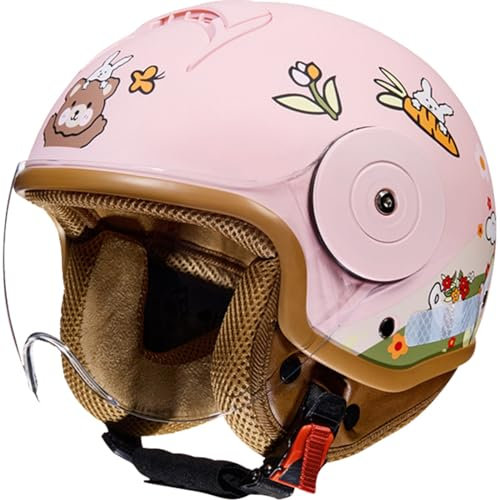 Kinder Motorradhelm Roller Helm jethelm mit Sonnenblende Niedlicher Helm Mädchen Rollerhelm Junge Mofa Helm für 5 Jahre - 12 Jahre Kid A,50-54CM