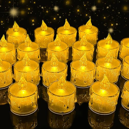 RISVOWO LED Teelichter 24 Stück Flammenloses batterie kerzen realistische und helle blinkend Teelichter,flackernden Teelichter, Stunden für Hochzeit, Festival, Parteien, Warmweiße
