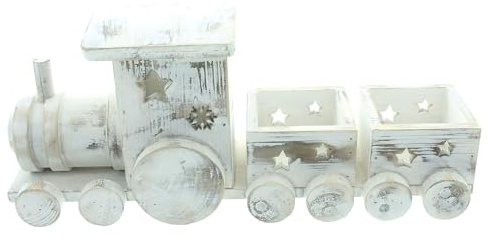 FRANK FLECHTWAREN Dekozug Shabby-White, Holz Maße: 40 x 12 x 17 cm, Perfekt als Weihnachtsdekoration, Stillvolles Design, vielseitig anwendbar