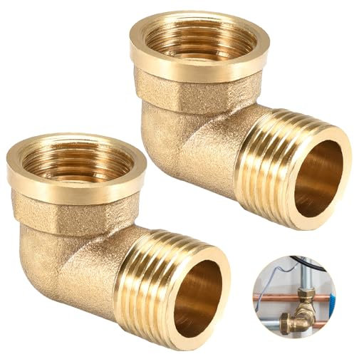 2 Stück Messing Winkel 90° 1/2 IG/AG, DN 15 Rohrwinkel Bogen, 1/2 Zoll Innengewinde x Außengewinde Sanitär Anschlussstücke, 90 Grad