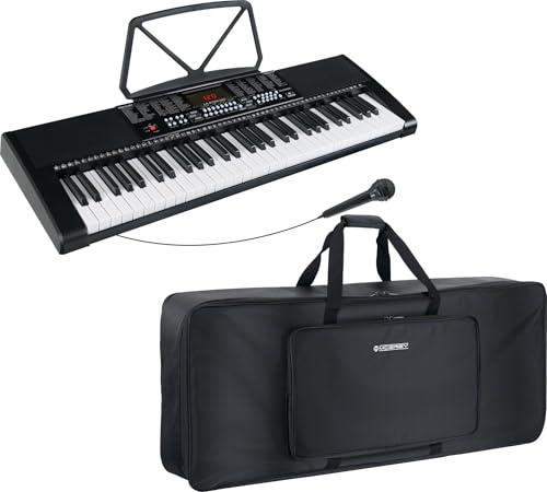 McGrey LK-6120-MIC Keyboard Taschen Set Schwarz - Einsteiger-Keyboard mit 61 Leuchttasten - 255 Sounds und 255 Rhythmen - 50 Demo Songs - Inklusive Mikrofon - Spar-Set inkl. Keyboardtasche