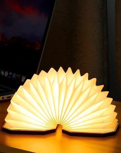 ZBOLE Originalità Pieghevole Lampada a Fisarmonica, Lampada da Tavolo in Legno Portatile, Lanterna di Carta LED con USB per Decorazioni per la Casa, Camera da Letto e Biblioteca (Walnut)