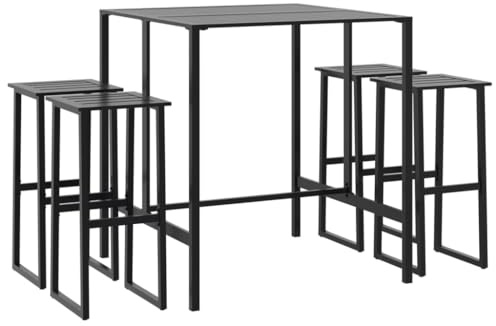 vidaXL 5-TLG. Gartenbar-Set Schwarz Pulverbeschichteter Stahl