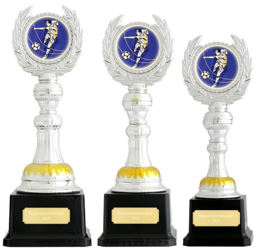 KDS Fußball Pokal CANTAL 3er Set Silber mit Gravur