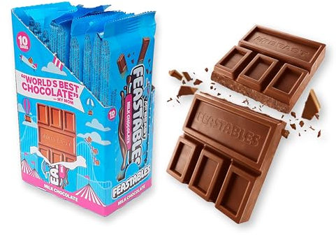 Feastables MrBeast Bar Barre de Chocolat au Lait 60g (Pack de 10) - Soyez le premier à essayer la dernière barre - Idéal comme cadeau | pour le petit déjeuner | Fêtes de Noël et d'anniversaire