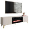 Mirjan24 TV Lowboard Xylix 2D EF mit Elektrischem Kamin, Fernsehschrank, Fernsehtisch, Unterschrank, Realistische LED-Flamme, Mit Deko-Kristallen, Board, Schrank, TV-Bank (Sandbeige)