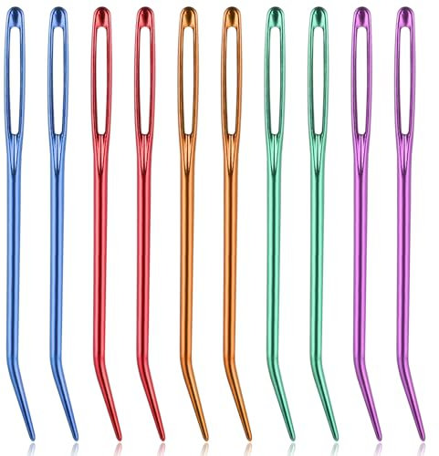 10 Stück Nähnadeln mit Großem Öhr, Mehrfarbig Nähnadeln Set Gebogene Spitze Nadeln Stopfnadel Sticknadeln Stumpf Wollnadel zum Vernähen Strickzubehör für Weben Wolle Stricken Häkeln Handgenähtes Leder
