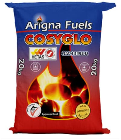 20kg CosyGlo Smokeless Coal - High Heat Output & Low Ash Fuel - For Open Fires Multi-Purpose Stoves Fire Burner Boilers