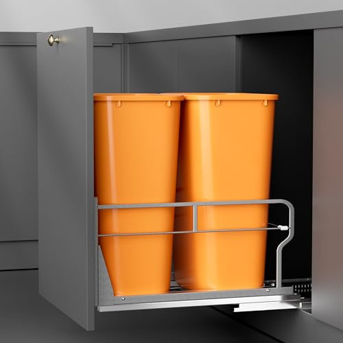 YJHome - Pull out under cabinet trash can with soft close slides, no trash included, cabinet trash kit with door mount kit, minimum opening required