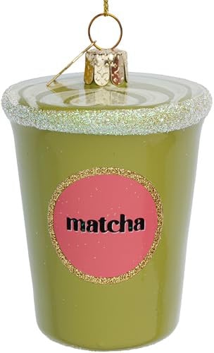 SIKORA Matcha Tee Latte besondere Weihnachtskugel Glas Christbaumschmuck Deko Figur Weihnachten Anhänger Ornament - Trend Line - BS678