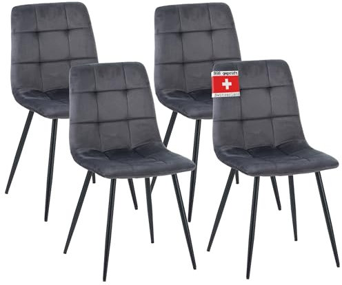 Albatros Esszimmerstuhl Bora mit Samt Bezug, 4er Set Anthrazit, stilvolles Vintage Design, belastbar mit 110Kg, Polsterstuhl - Moderner Küchenstuhl, Stuhl Esszimmer oder Esstisch Stuhl