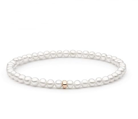 Gaura Perlenarmband Damen – Weiße Süßwasserperlen 4–4,5 mm • 17,5 cm flex • Schmuckperle aus Roségold plattiertem 925 Sterling Silber • Zeitloser Damenschmuck & Geschenk