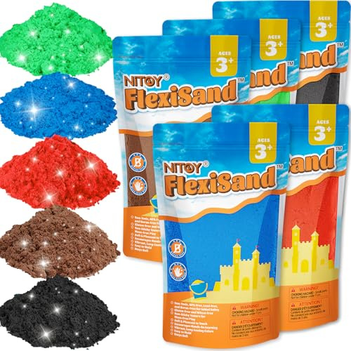 NiToy FlexiSand 5 kg, Spielsand Zaubersand, 5 Farben, Indoor-Sandspielzeug | Sensorischer Modelliersand, Knetsand und Formsand zum Formen, Kneten und Bauen, kreatives Bastelset und Geschenk ab 3 Jahren