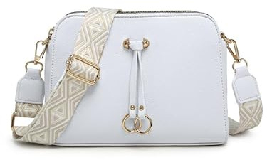 JFY Three Zipped Sections Canvas Strap Cross Body Bag (White)