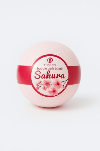 Badebombe Sakura – Handgemachte Badekugel mit japanischer Kirschblüte – Pflegendes Badeerlebnis mit ätherischen Ölen & sprudelndem Effekt – Ideal als Geschenk oder für Wellness zuhause