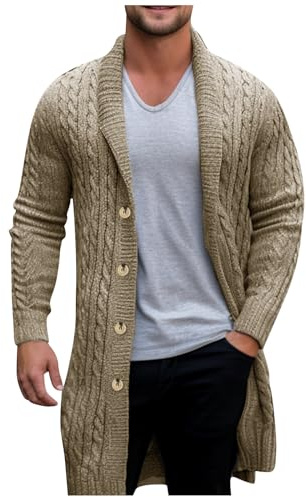 Generisch Strickjacke Herren Tracht Lang Langarm Cardigan Sweatjacke Winter Strickjacken Trachtenjacke mit Knopfleiste