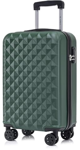YONSLY Koffer Suitcase M Dunkelgrün, Trolley Reisekoffer, Kabinenkoffer Rollkoffer Handgepäck mit 4 Rollen 360°, Hartschalenreisekoffer, Zahlenschloss, Weicher Gummigriff