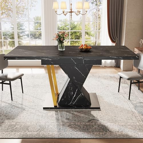 NuvlaGu Ausziehbarer Esstisch, 110 x 80 x 76 cm. Geeignet für Esszimmer und Küche. Holztisch. Ausziehbar auf 140 cm Länge. Bietet Platz für bis zu 6 Personen. Schwarze Tischplatte
