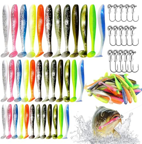 87pcs Angelköder Angel Set 6.3/9/12cm Gummifische Weicher Köder Gummifisch | Angelhaken mit Jigköpfen & Angelzubehör Hecht Köder Weichplastik-Köderset für Barsch, Zander und Forelle