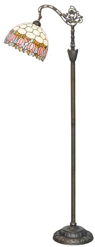 MUOKGFR Gewölbte Stehlampe im Tiffany-Stil, Buntglas, stehende Leselampe, Vintage-Ecklampe für Schlafzimmer, Wohnzimmer, Nachttisch, Dekorlampe, rosa Tulpe