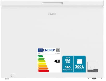 Severin Gefriertruhe, 300L, 4-Sterne-Gefrieren, -24°C, Inverter, 39 dB | Geringe Lautstärke, Freistehend, Energieeffizienzklasse C, Kühltruhe, 40 kg, 105,5 x 61,0 x 83,5 cm, freezer, weiß, 8850