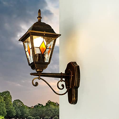 Licht-Erlebnisse Außenwandleuchte Glas Aluminium in Kupfer Antik IP44 Garten Terrasse H:43 cm E27 Tiffany Rustikal nostalgische Wandlampe Hof SALZBURG